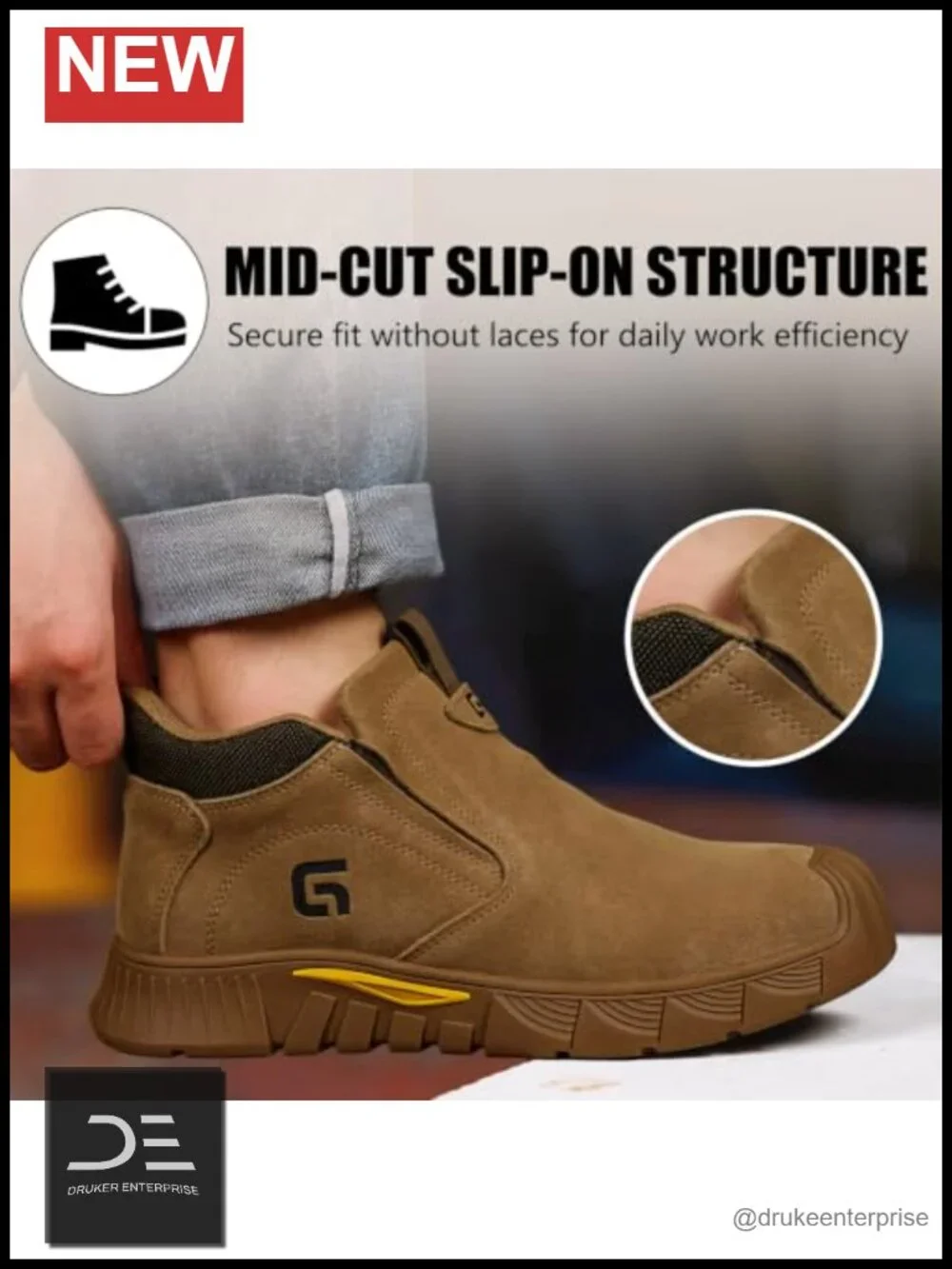 Steel Toe Work Shoes for Men - Slip-On Mid-Top Suede Welding Shoes